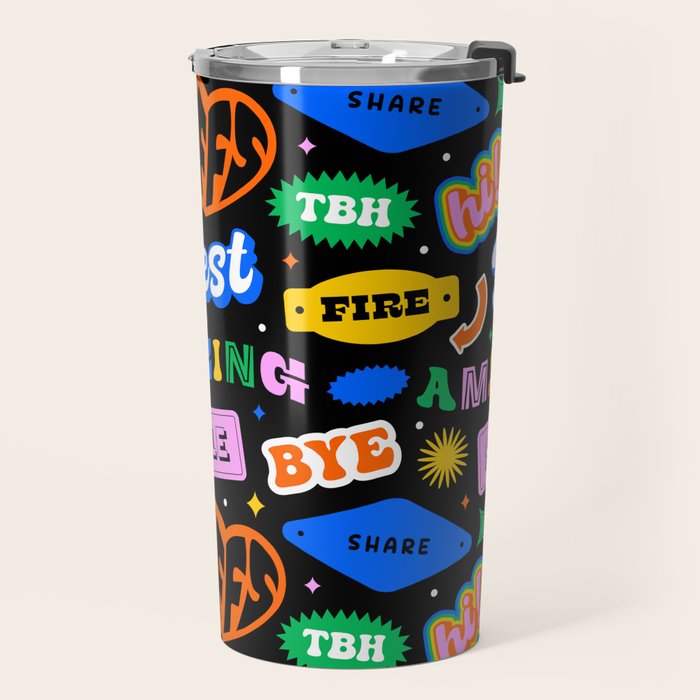 Fun retro quote sticker pattern Travel Mug Gallery Image 2