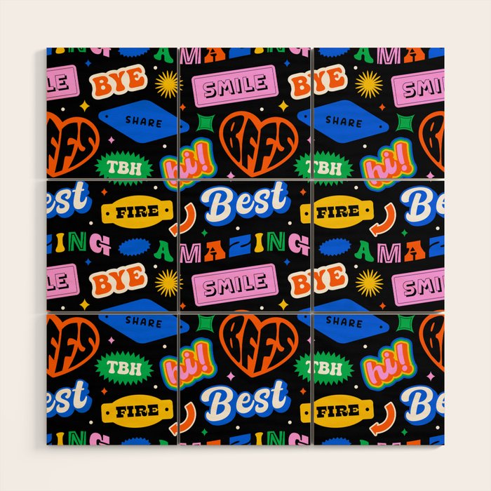 Fun retro quote sticker pattern Wood Wall Art Gallery Image 1