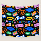 Fun retro quote sticker pattern Wall Tapestry Gallery Image 4