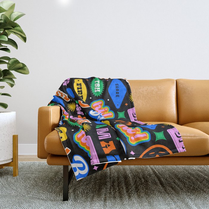 Fun retro quote sticker pattern Throw Blanket Gallery Image 1
