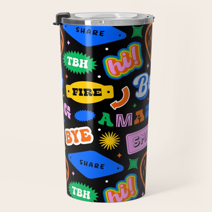 Fun retro quote sticker pattern Travel Mug Gallery Image 3