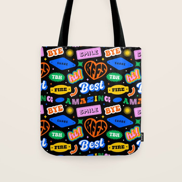 Fun retro quote sticker pattern Tote Bag Gallery Image 1