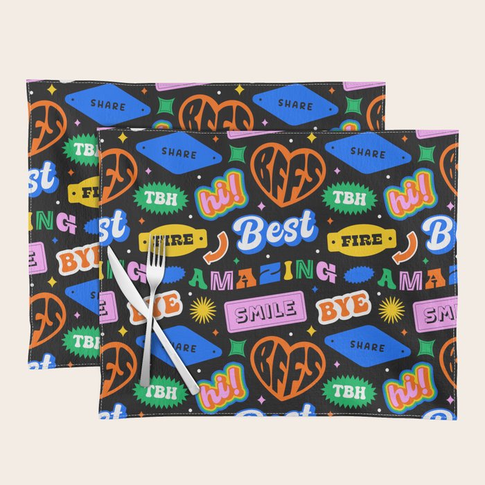 Fun retro quote sticker pattern Placemat Gallery Image 1