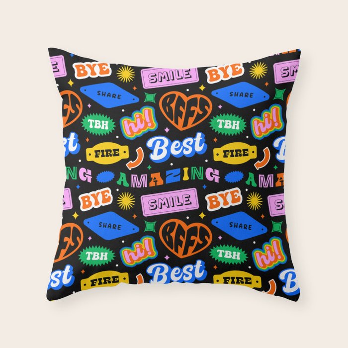 Fun retro quote sticker pattern Throw Pillow Gallery Image 6