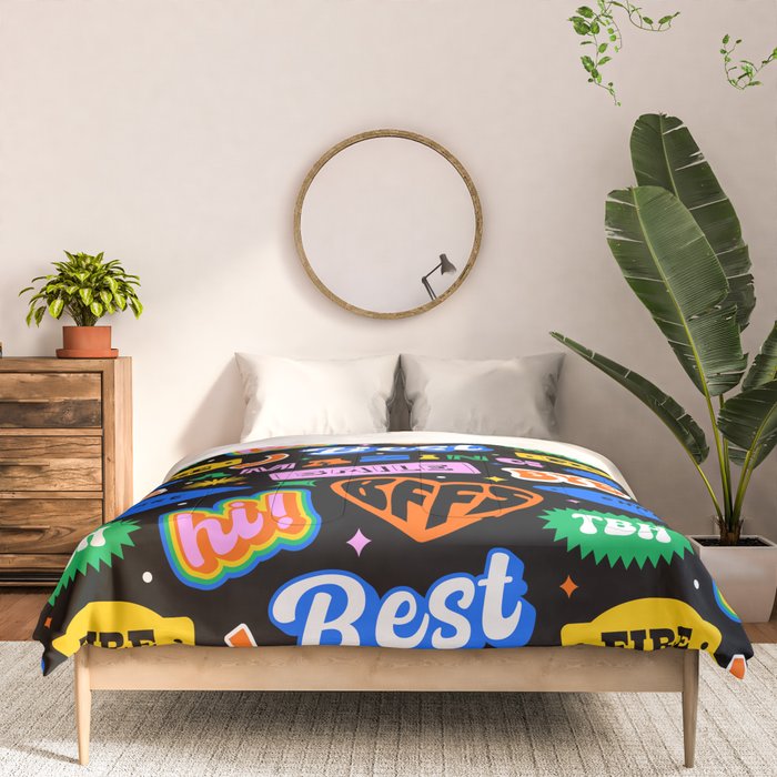 Fun retro quote sticker pattern Comforter Gallery Image 3