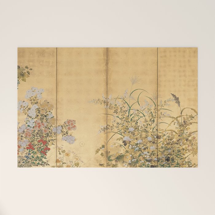 Japanese Edo Period Six-Panel Gold Leaf Screen - Spring and Autumn Flowers Welcome Mat Gallery Image 1