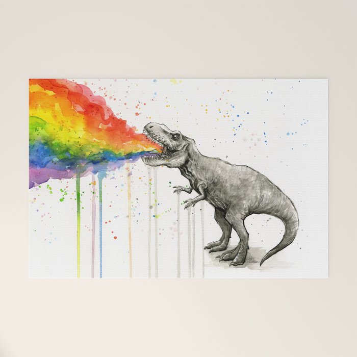 T-Rex Rainbow Puke Welcome Mat Gallery Image 1