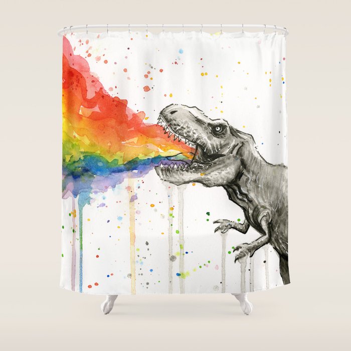 T-Rex Rainbow Puke Shower Curtain Gallery Image 1