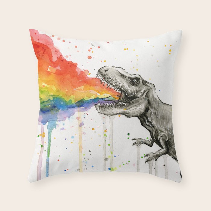 T-Rex Rainbow Puke Throw Pillow Gallery Image 1