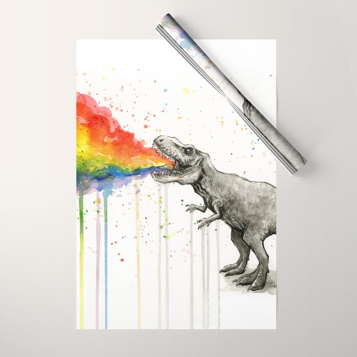 T-Rex Rainbow Puke Wrapping Paper Gallery Image 1