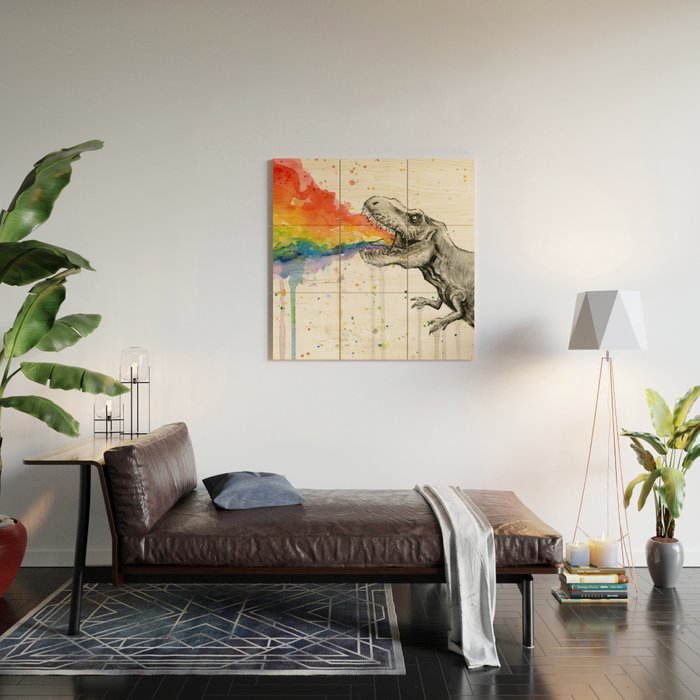 T-Rex Rainbow Puke Wood Wall Art Gallery Image 2