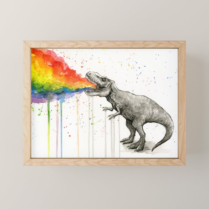 T-Rex Rainbow Puke Mini Art Print Gallery Image 1