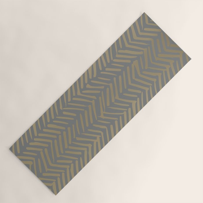 Herringbone, Boho, Mudcloth Pattern, Grey and Gold Yoga Mat Gallery Image 1