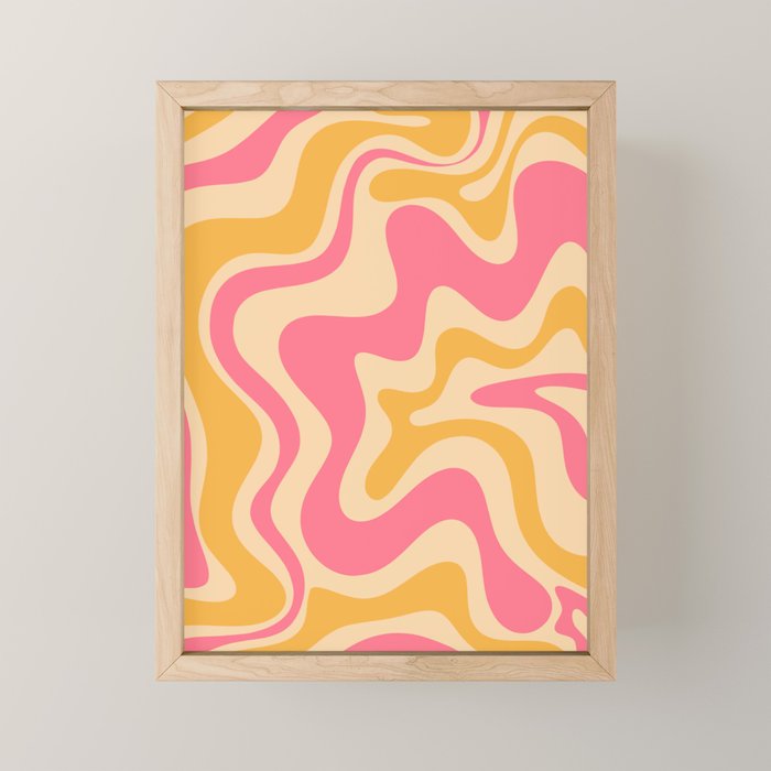Retro Liquid Swirl Abstract Pattern Pink and Mustard Mini Art Print Gallery Image 1