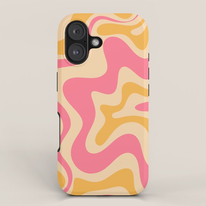 Retro Liquid Swirl Abstract Pattern Pink and Mustard iPhone Case Gallery Image 1