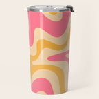 Retro Liquid Swirl Abstract Pattern Pink and Mustard Travel Mug Gallery Image 2