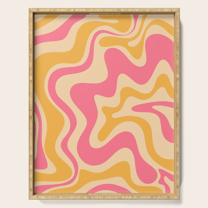 Retro Liquid Swirl Abstract Pattern Pink and Mustard Serving Tray Gallery Image 1