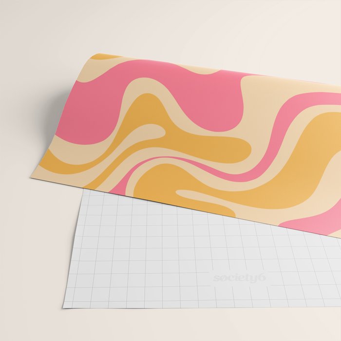 Retro Liquid Swirl Abstract Pattern Pink and Mustard Wrapping Paper Gallery Image 2