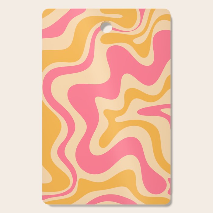 Retro Liquid Swirl Abstract Pattern Pink and Mustard Cutting Board Gallery Image 1