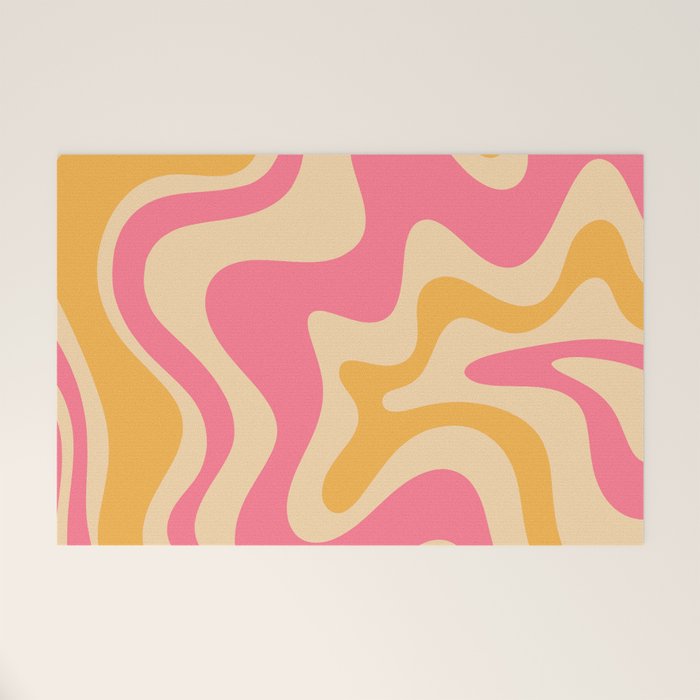 Retro Liquid Swirl Abstract Pattern Pink and Mustard Welcome Mat Gallery Image 1