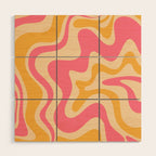 Retro Liquid Swirl Abstract Pattern Pink and Mustard Wood Wall Art Gallery Image 1