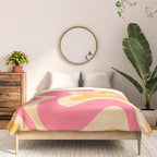 Retro Liquid Swirl Abstract Pattern Pink and Mustard Comforter Gallery Image 3