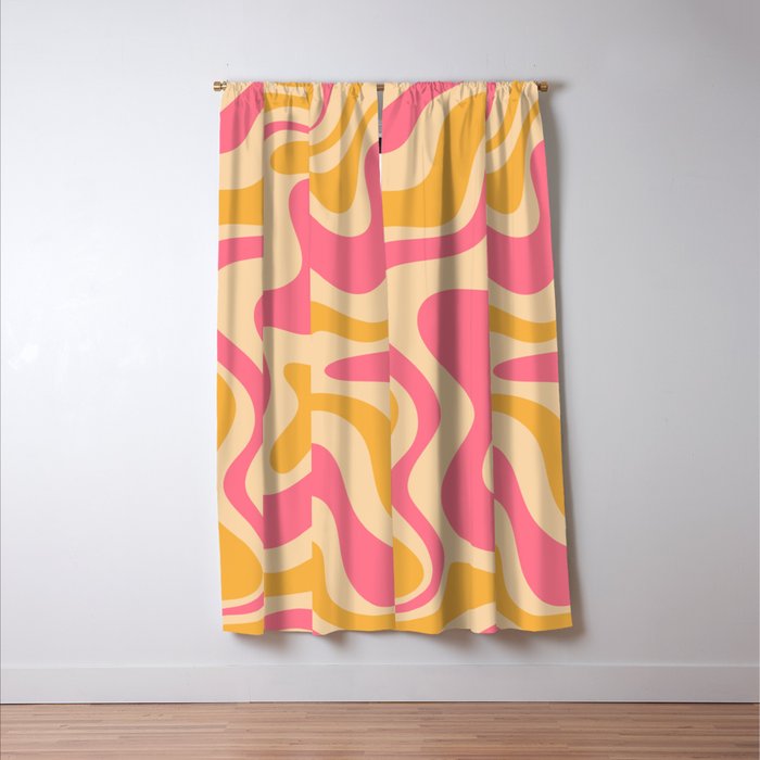 Retro Liquid Swirl Abstract Pattern Pink and Mustard Window Curtain Gallery Image 3