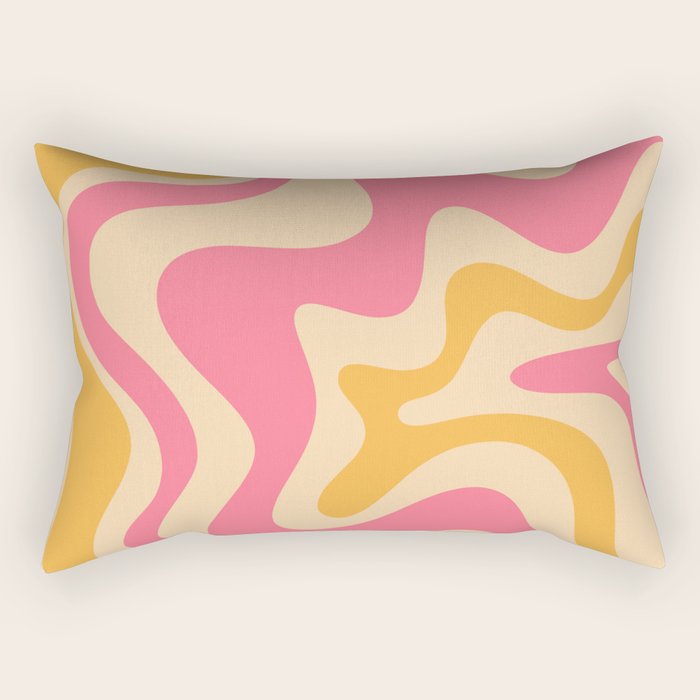 Retro Liquid Swirl Abstract Pattern Pink and Mustard Rectangular Pillow Gallery Image 1