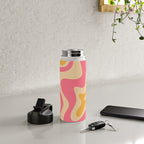 Retro Liquid Swirl Abstract Pattern Pink and Mustard Water Bottle Gallery Image 4