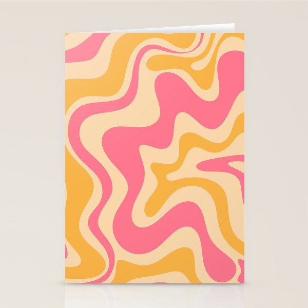 Retro Liquid Swirl Abstract Pattern Pink and Mustard Stationery Card Gallery Image 1