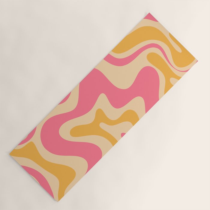 Retro Liquid Swirl Abstract Pattern Pink and Mustard Yoga Mat Gallery Image 1