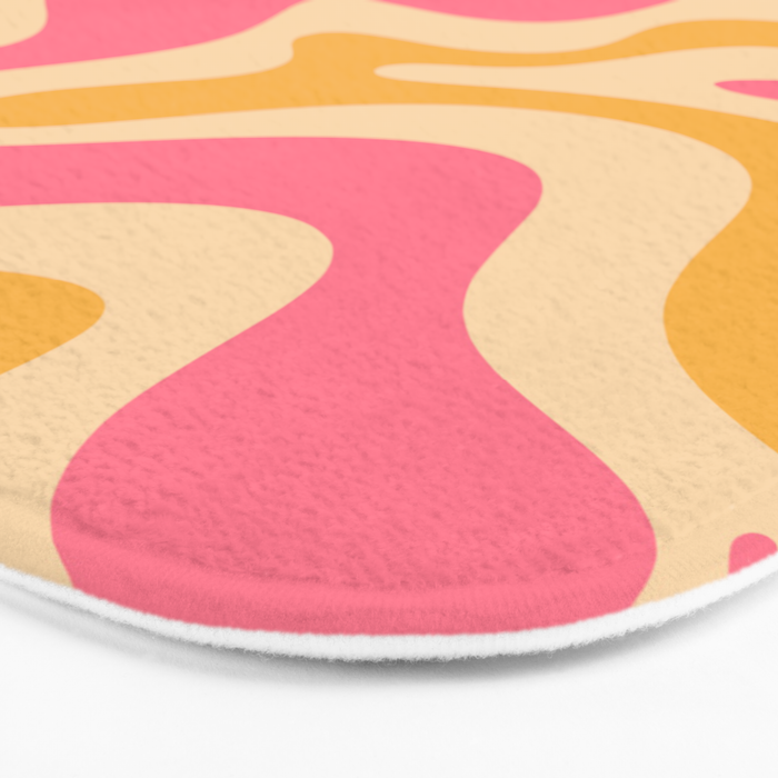 Retro Liquid Swirl Abstract Pattern Pink and Mustard Bath Mat Gallery Image 3
