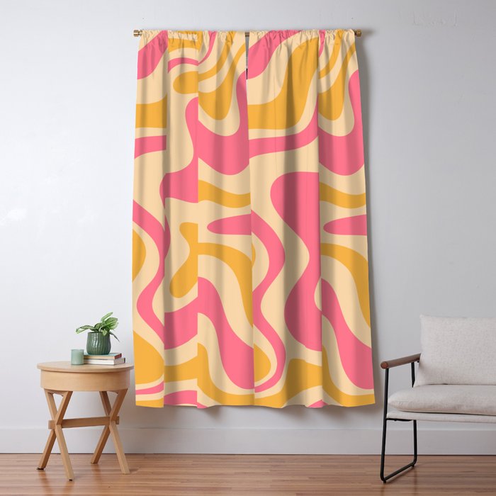 Retro Liquid Swirl Abstract Pattern Pink and Mustard Window Curtain Gallery Image 1