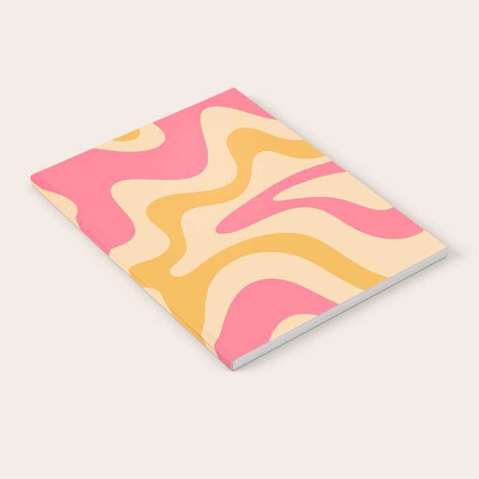 Retro Liquid Swirl Abstract Pattern Pink and Mustard Notebook Gallery Image 1