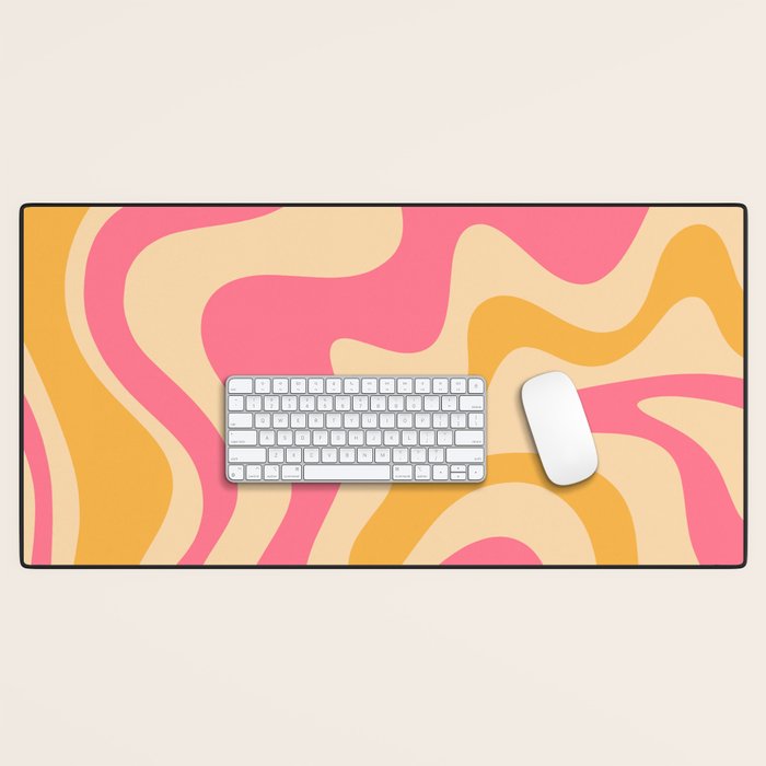 Retro Liquid Swirl Abstract Pattern Pink and Mustard Desk Mat Gallery Image 1