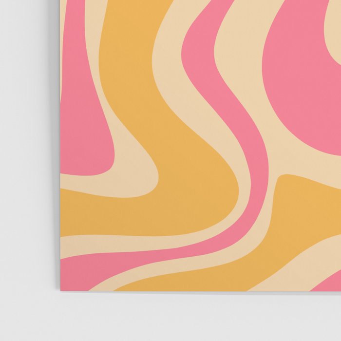 Retro Liquid Swirl Abstract Pattern Pink and Mustard Poster Gallery Image 3