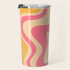 Retro Liquid Swirl Abstract Pattern Pink and Mustard Travel Mug Gallery Image 3