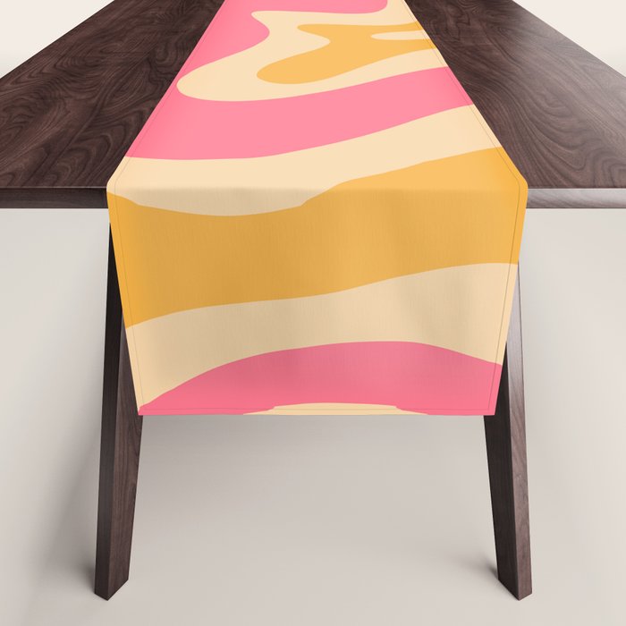 Retro Liquid Swirl Abstract Pattern Pink and Mustard Table Runner Gallery Image 1