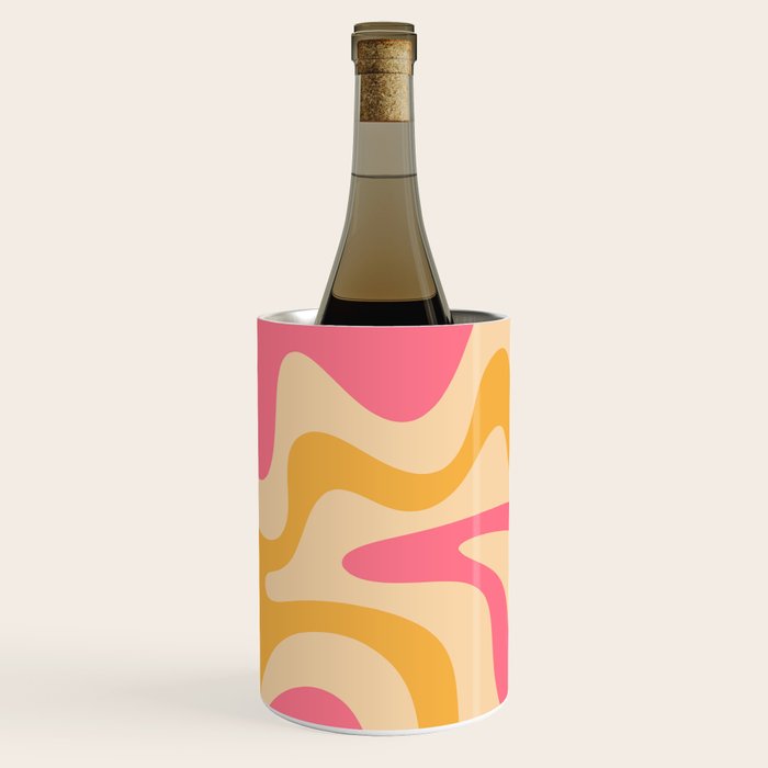 Retro Liquid Swirl Abstract Pattern Pink and Mustard Wine Chiller Gallery Image 3