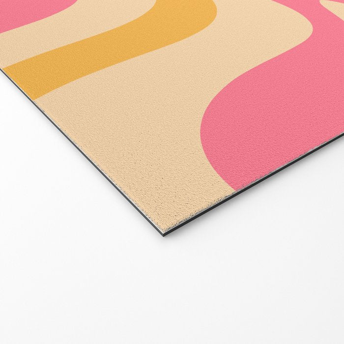 Retro Liquid Swirl Abstract Pattern Pink and Mustard Welcome Mat Gallery Image 2