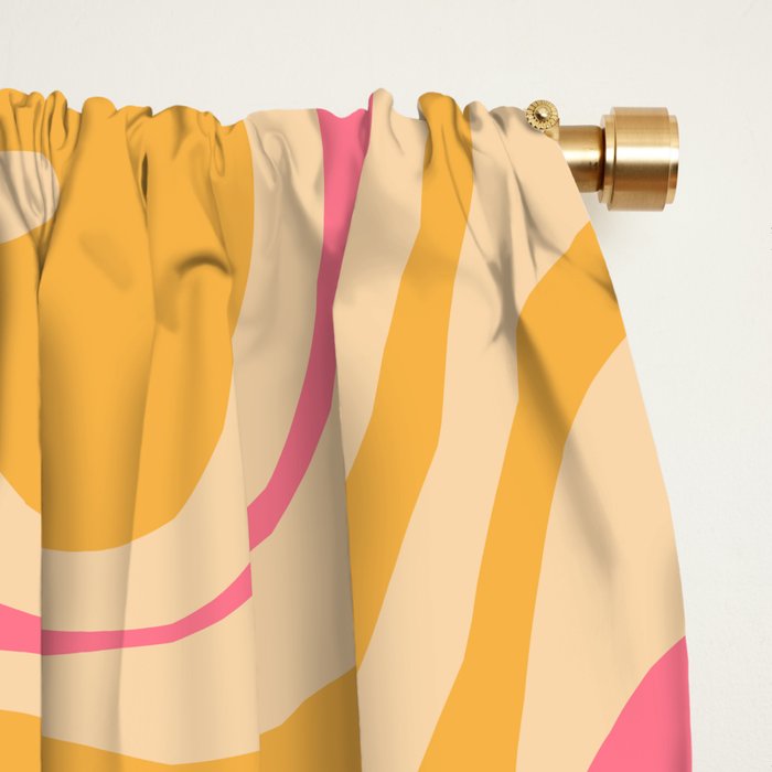 Retro Liquid Swirl Abstract Pattern Pink and Mustard Window Curtain Gallery Image 2