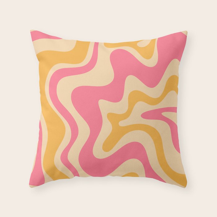 Retro Liquid Swirl Abstract Pattern Pink and Mustard Throw Pillow Gallery Image 6