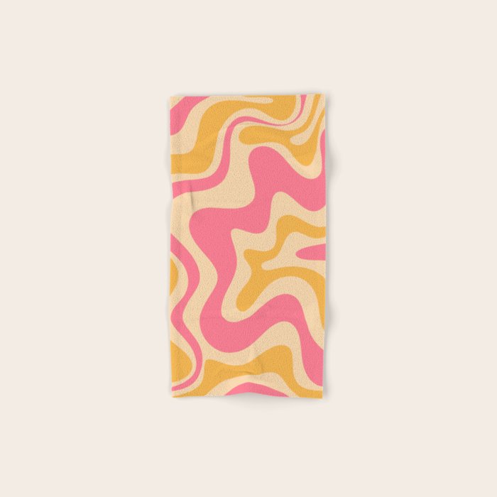 Retro Liquid Swirl Abstract Pattern Pink and Mustard Bath Towel Gallery Image 1