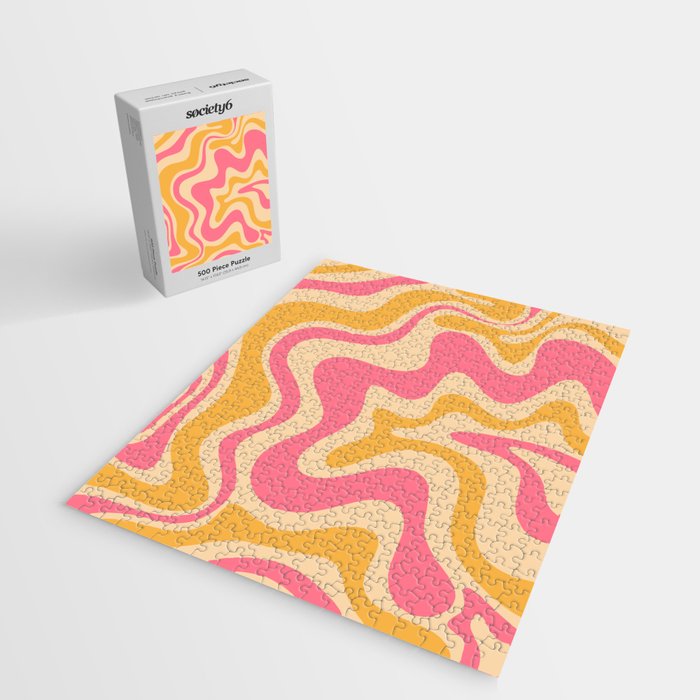 Retro Liquid Swirl Abstract Pattern Pink and Mustard Jigsaw Puzzle Gallery Image 2