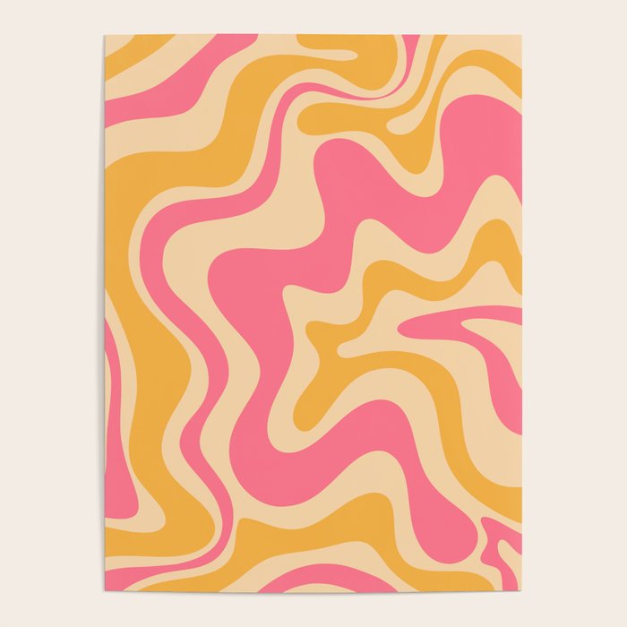 Retro Liquid Swirl Abstract Pattern Pink and Mustard Poster Gallery Image 4