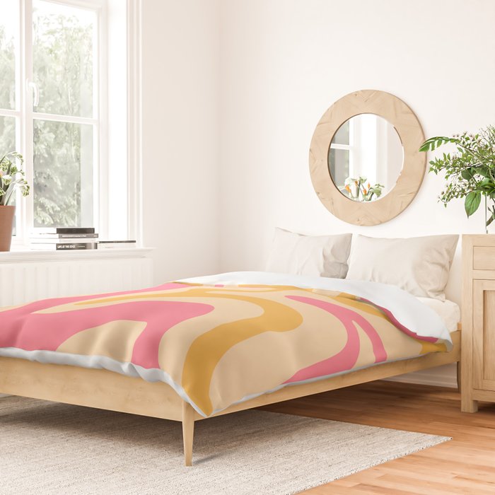 Retro Liquid Swirl Abstract Pattern Pink and Mustard Duvet Cover Gallery Image 2