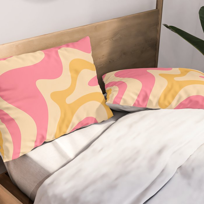 Retro Liquid Swirl Abstract Pattern Pink and Mustard Pillow Sham Gallery Image 2
