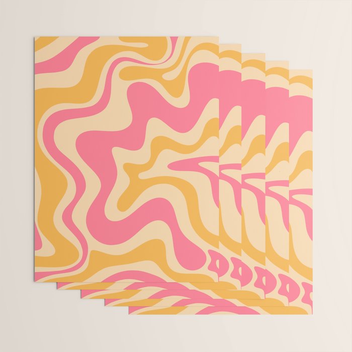 Retro Liquid Swirl Abstract Pattern Pink and Mustard Wrapping Paper Gallery Image 3