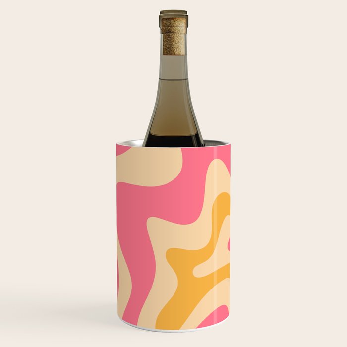 Retro Liquid Swirl Abstract Pattern Pink and Mustard Wine Chiller Gallery Image 1