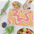 Retro Liquid Swirl Abstract Pattern Pink and Mustard Cutting Board Gallery Image 2
